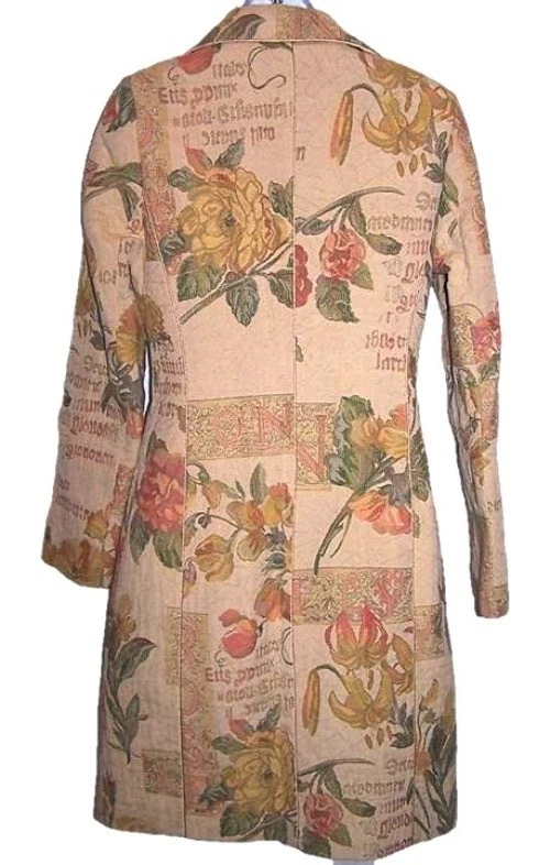 Abrigo Vintage Para Mujer Talla 44 Italia 10 12 EE. UU. Largo Floral Tapiz Depeche Mode It Foto 2 de 4