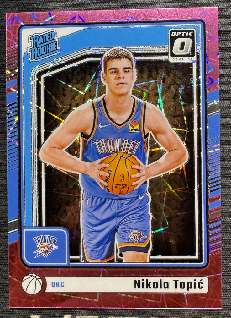 Nikola Topic 2024-25 Panini Donrus Optic 49/79 Pink Velocity Rated Rookie #278
