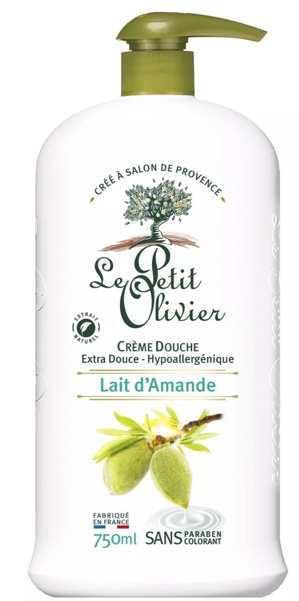 Gel douche Le Petit Olivier au lait d'amande douce en lot de 3 flacons familiaux de 750ml