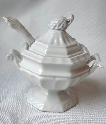 Vintage Red Cliff Ironstone Miniature Condiment Sugar, Jelly Tureen 4.5'' w/Spoon