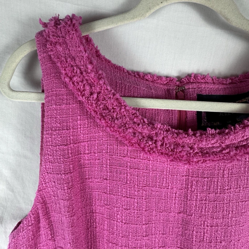 J. Crew Pink Tweed Sheath Dress, Size 12, NWOT, Fringe Collar & Hem - Image 2 of 4