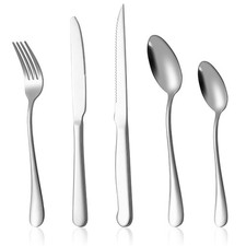20-Piece Silverware Set Service for 4, Food Grade Stainless Steel Flatware Cu...