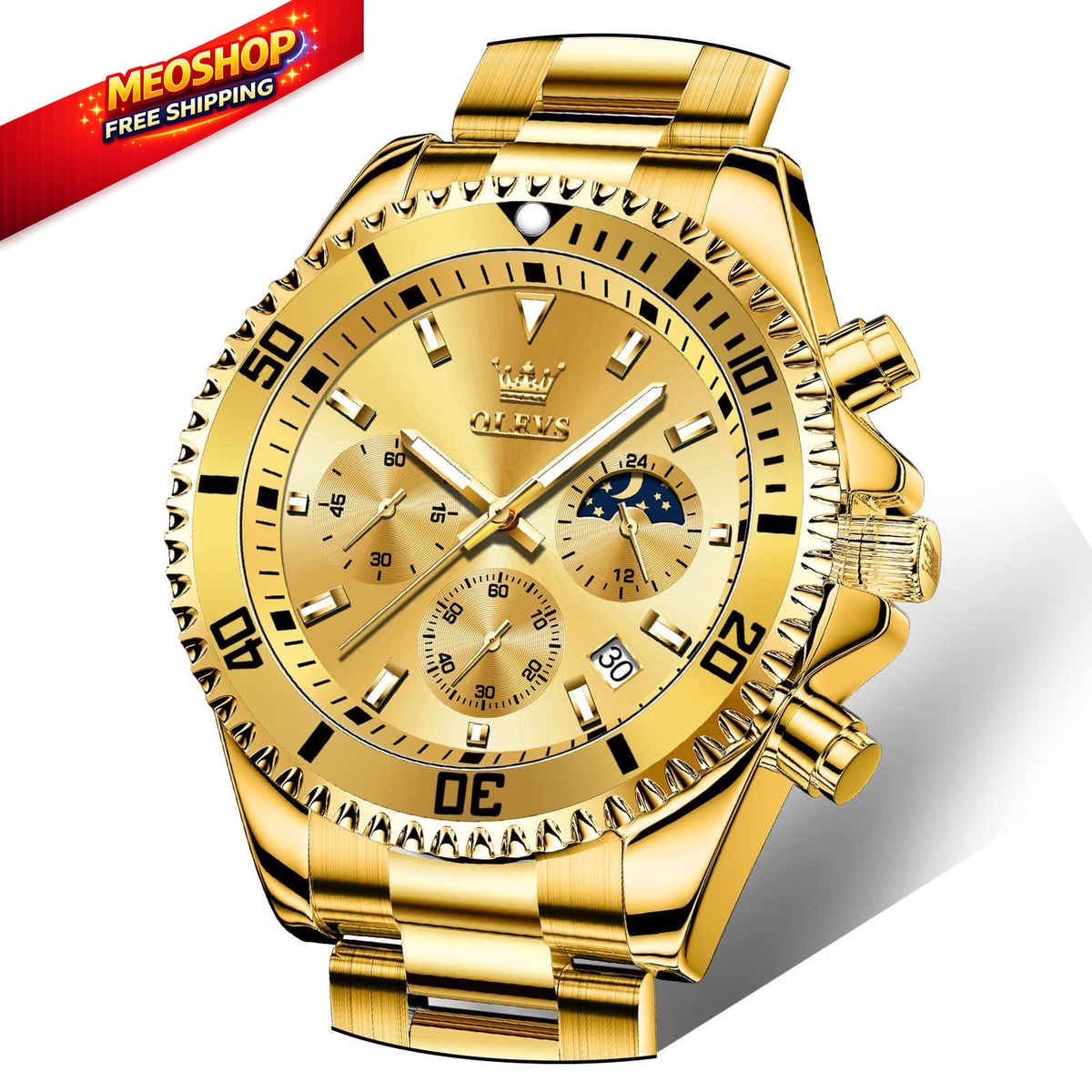 OLEVS Watch Men Gold Watches for Big Face Luxury Dress round 