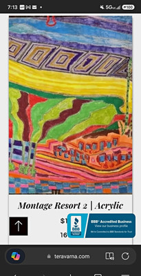 ''Montage Resort 2'' Abstract Surreal Landscape Acrylic on Canvas Painting 16x20