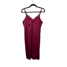 Vintage Montgomery Ward Burgundy Lace Trim Full Slip Victorian Nightgown 38 USA