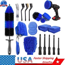 20PCS Car Wheel Tire Detailing Brush Set Auto Cleaning Kit 17" Long Handle Rim