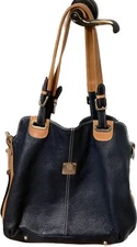 I Medici Firenze Bag Navy/ Tan Pebble Leather Vachetta Trim, Made in Italy