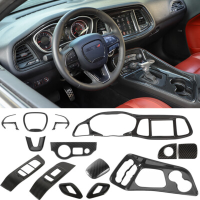17pcs Full Interior Decor Cover Trim Kit For Dodge Challenger 2015+ Carbon Fiber