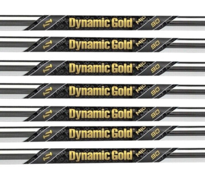 Set of 7 True Temper Dynamic Gold Mid 90 Iron Shafts Steel S300 Stiff .370 Tip