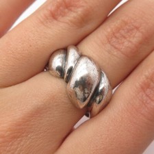 925 Sterling Silver Vintage Ribbed Wide Ring Size 5.75