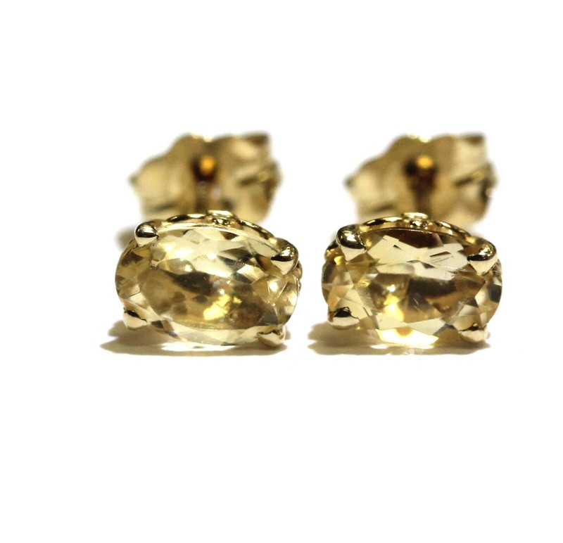 New 14k yellow gold oval Citrine gemstone stud earrings 1.7g november birthstone
