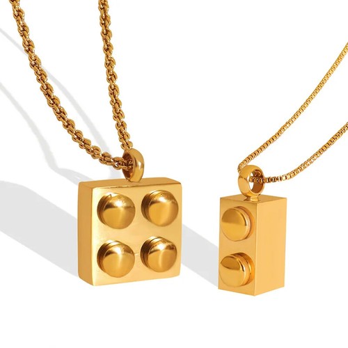 Colgante Lego Oro 18K, Boho Lego Ladrillo Delicado Collar, Minimalista Elegante Mujer - Imagen 3 de 7