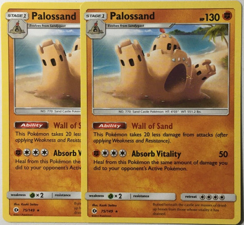 POKEMON 2X PALOSSAND 75/149 SUN & MOON BASE SET RARE NEAR MINT