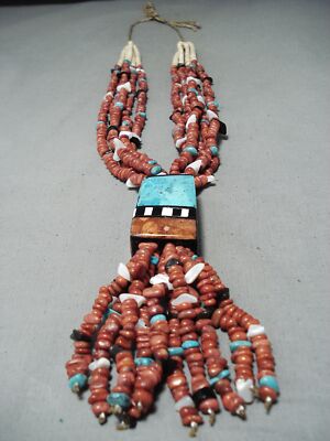 EXTREMELY UNIQUE SANTO DOMINGO TURQUOISE SHELL HEISHI NECKLACE