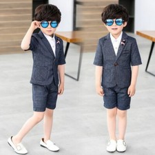 3PCS Baby Kids Boys Gentleman Weddings Clothes Coat Shirt Shorts Formal Outfits