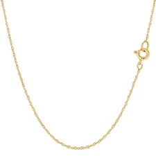 14k Yellow Real Gold Rope Chain Necklace, 0.7mm, 18"