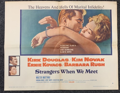 1960 "Strangers When We Meet" Movie Poster KIRK DOUGLAS Kim Novak WALTER MATTHAU