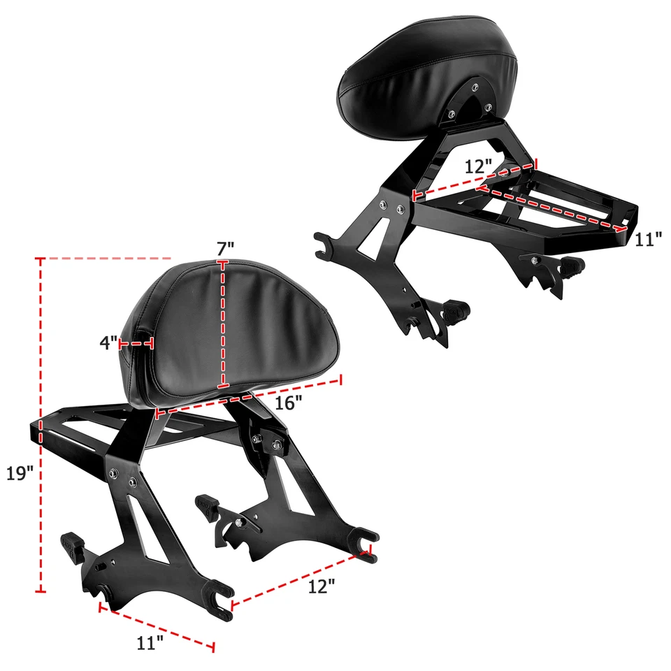 Black Backrest Sissy Bar Luggage Rack For Victory Cross Country Roads 2010-2016 - Image 2 of 4