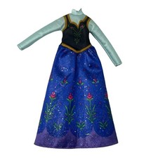 Disney Frozen Anna Doll Dress Costume Sparkly Blue Gown With Floral Pattern