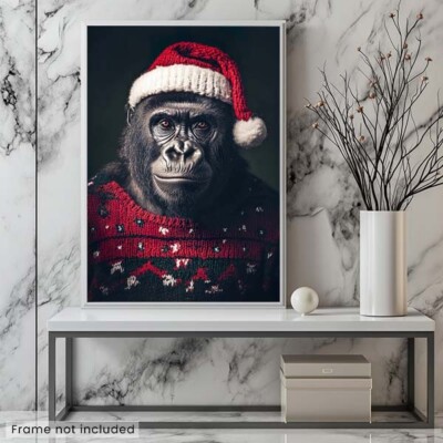 Christmas Gorilla - Cute Funny Animal - Poster | eBay