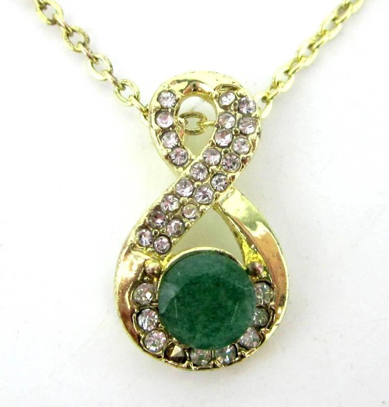 1 Carat Genuine Emerald Green Crystal Pendant Necklace Infinity Crystal Stones