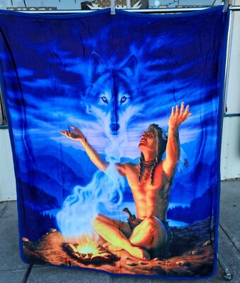 INDIAN BRAVE SPIRIT OF THE WOLF FIRE SKY BLANKET