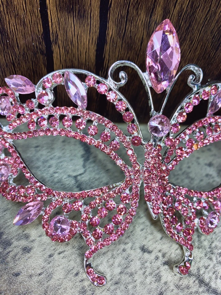 Luxury Crystal Rhinestone Masquerade Ball Mask, Pink Mask, New Year, Party, Gift - Image 3 of 4