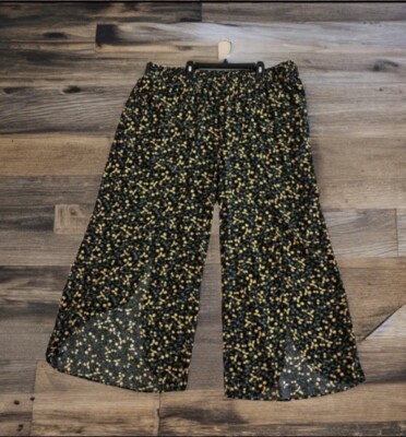 Curations lemon wide legs pants Size 1XP 100% Viscoses Black Yellow And Green