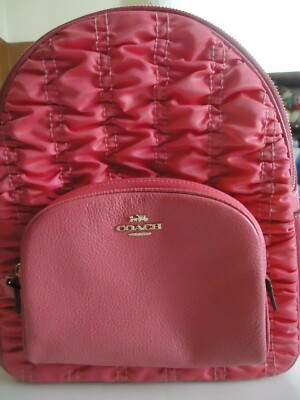NWT Coach Court Pink Backpack Ruched Nylon Leather Medium  display picture 1