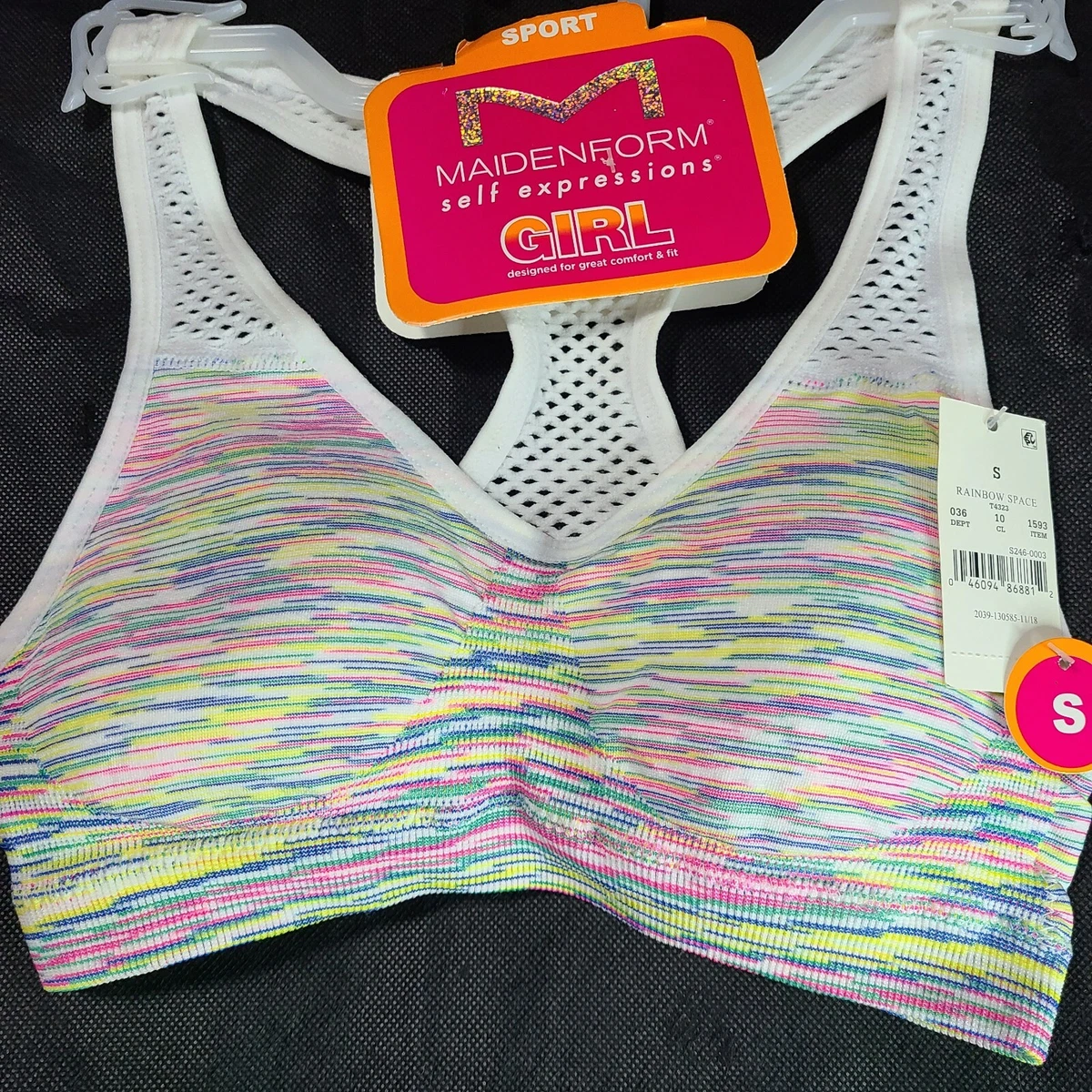 MAIDENFORM Girls Multicolor Rainbow Space Padded Mesh T-Back Bra S