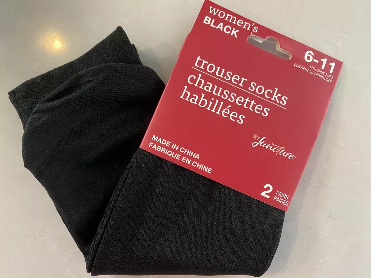 NEW 2 PAIR WOMENS SOLID BLACK THIN STRETCHY TROUSER DRESS SOCKS