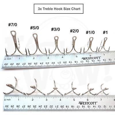 Fish WOW! Fishing premium 3x Treble Hooks Nickel Size #1/0 2/0 3/0