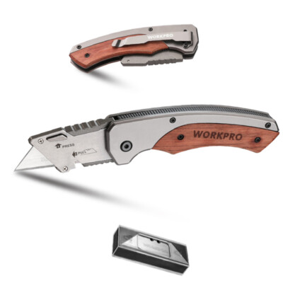 10PC Blade Folding Utility Knife Quick-Change Box Cutter Wood Handle Razor Knife