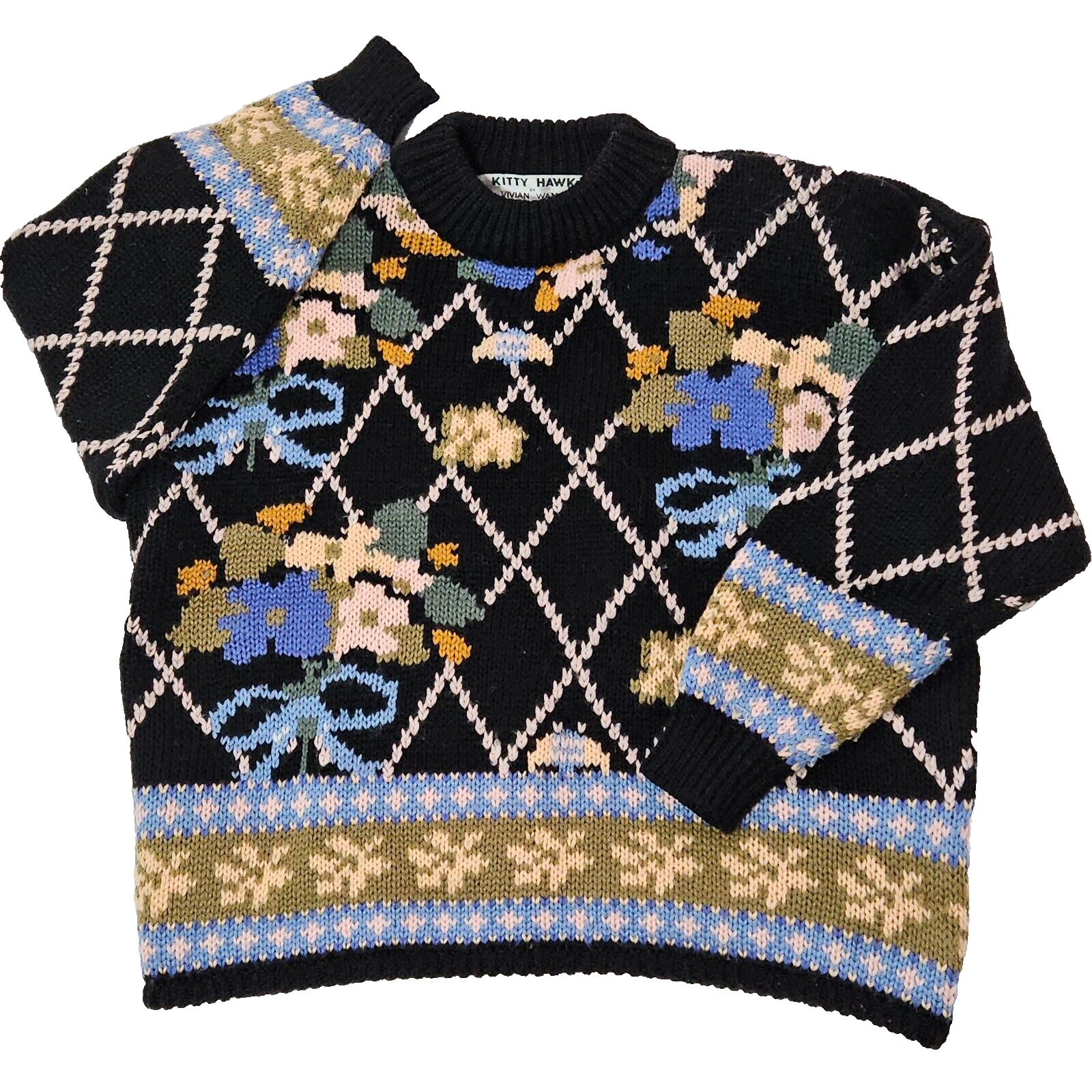 vintage kitty hawk vivian wang knited sweater womens Sz M floral bows wool blend