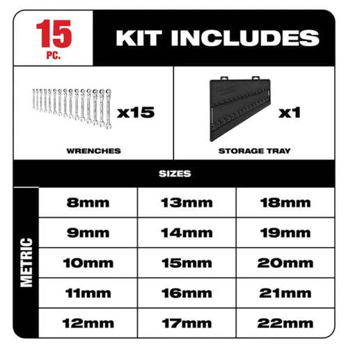 Milwaukee 48-22-9513 Juego de llaves de cabeza flexible métrica de 15 piezas - Imagen 2 de 5