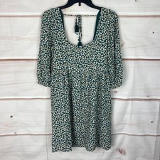 American Eagle Dress Womens S Green Square Neck Daisy Mini Scoop Back 3/4 Sleeve