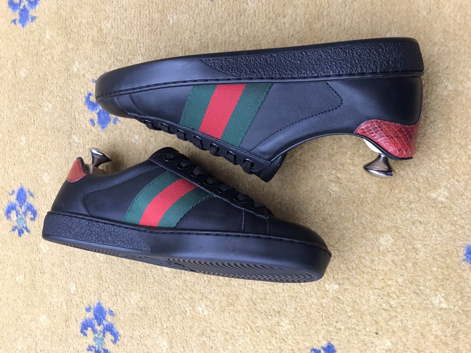 Gucci Ace Trainers Sneaker Shoes Leather Black Web Green Red Mens UK 5 US 6 39 thumbnail 10