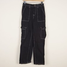 BDG Urban Outfitters Elastic Cargo Black Baggy Relaxed Skate Jeans Womens Sz 27