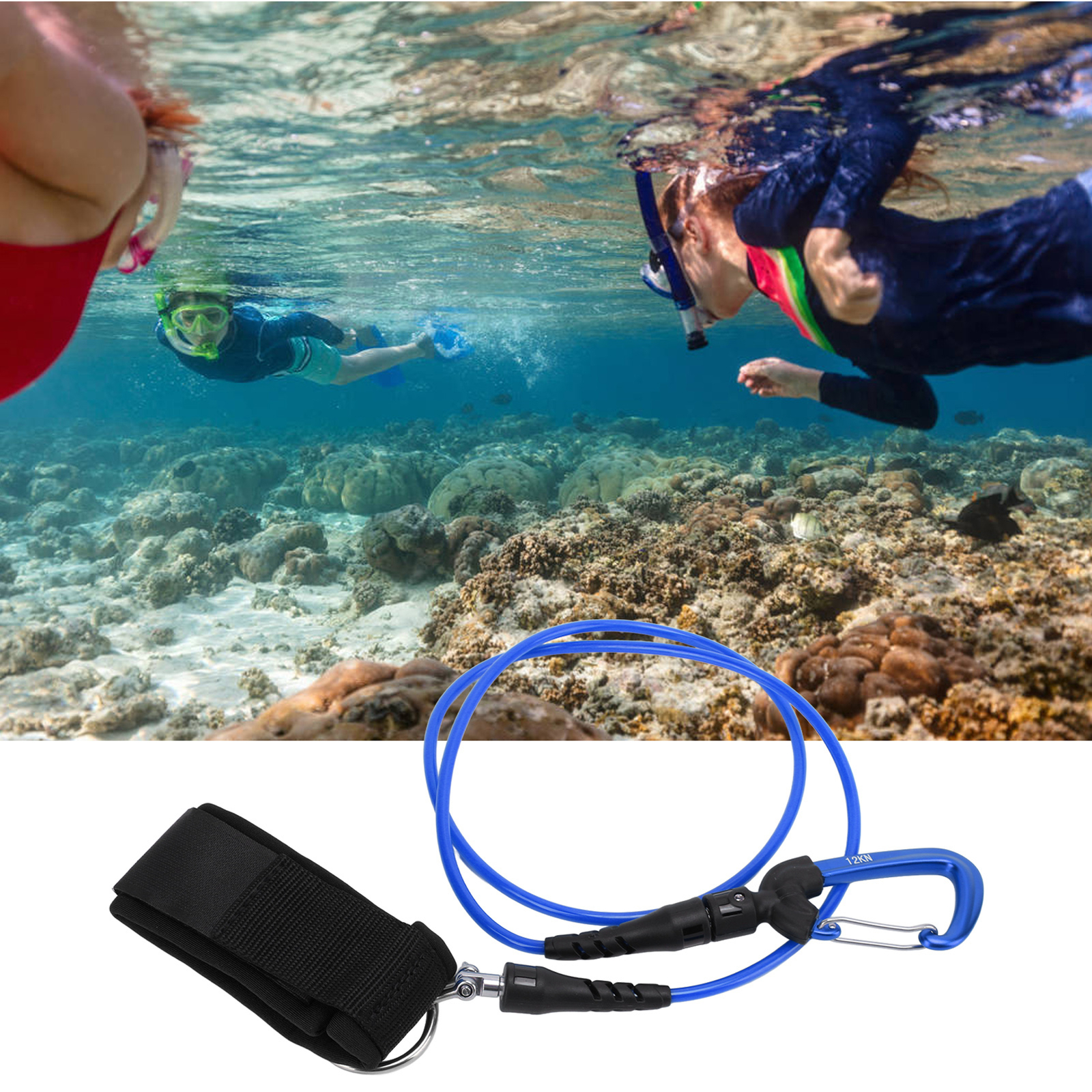 Freediving Lanyard Leash Diving Safety Rope Cable With Wristband Carabiner  ANA