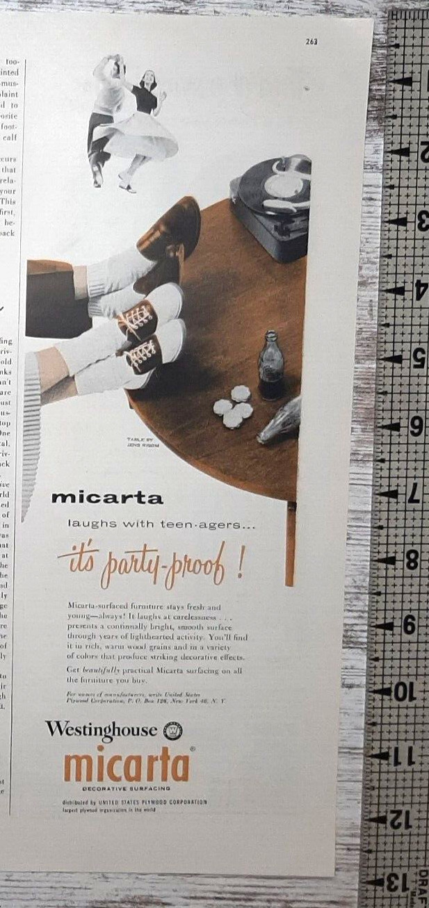 1955 Westinghouse Vintage Print Ad Micarta Surfacing Teens Saddle Shoes Dancing
