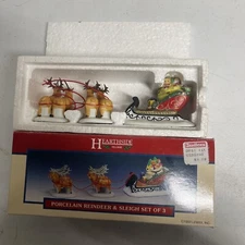Santa's REINDEER & SLEIGH SET OF 3 pieces  Lemax Christmas Porcelain 1993