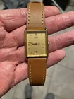 Seiko Tank Watch Men 25mm Champagne Dial Gold Tone Date 5Y32-5149 New Battery