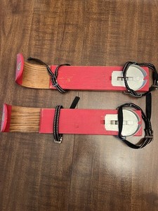 Antique Child Wooden Snow Skis F.D. Peters Gloversville NY Red Rustic Decor