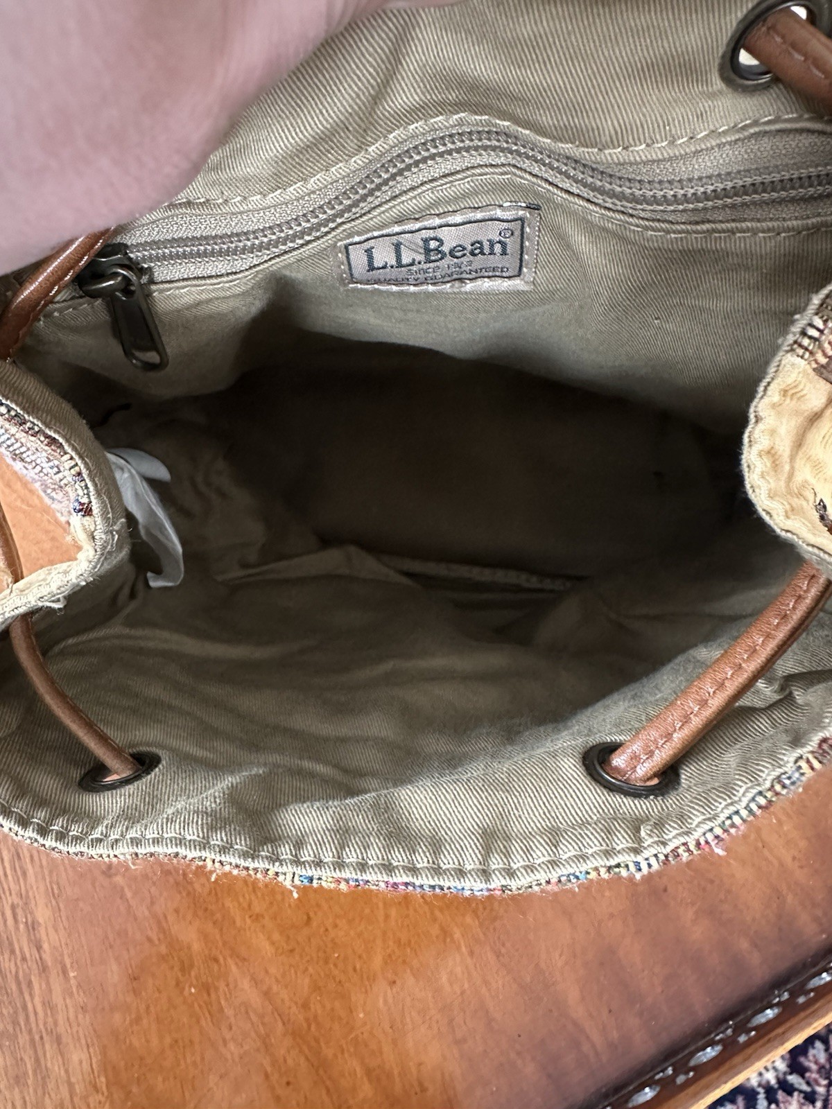 Ll Bean Patchwork Mini Backpack Vintage Leather O… - image 4