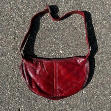 Vintage Genuine 100 Eel Skin Crescent Shoulder Bag Zip Closure Burgundy Y2K