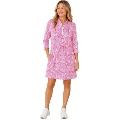 Neu mit Etikett IBKUL 62539 3/4-Ärmel Kordelzug Kleid Alena Wassermelone/weiß XL - Bild 1 von 4