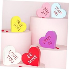 Valentines Day Decor, 6 Pcs Double Printed Wooden Conversation Hearts 6 pieces