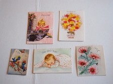 C1 - Vintage Lot Of 5 used greeting cards - baby announcement and misc.