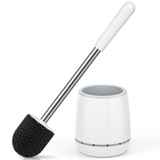 Toilet Brush and Holder with 304 Stainless Steel Handle Space Saving Bowl