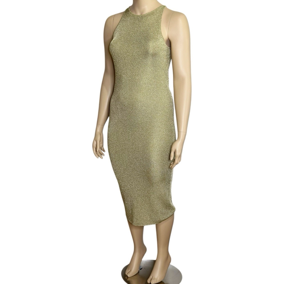 knee length dresses for ladies Hatch Collection The Daniella Metallic Knit Mini Dress in Black Copper